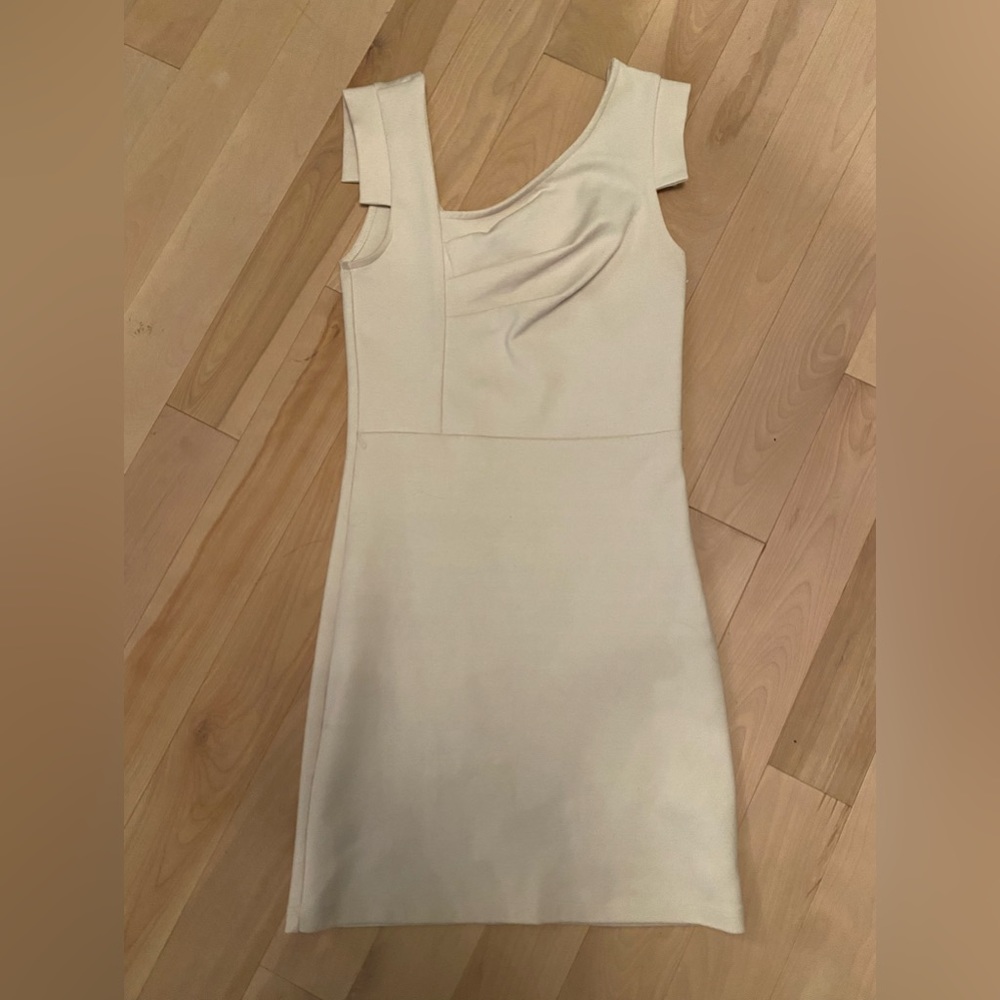 Asymmetrical cream mini dress